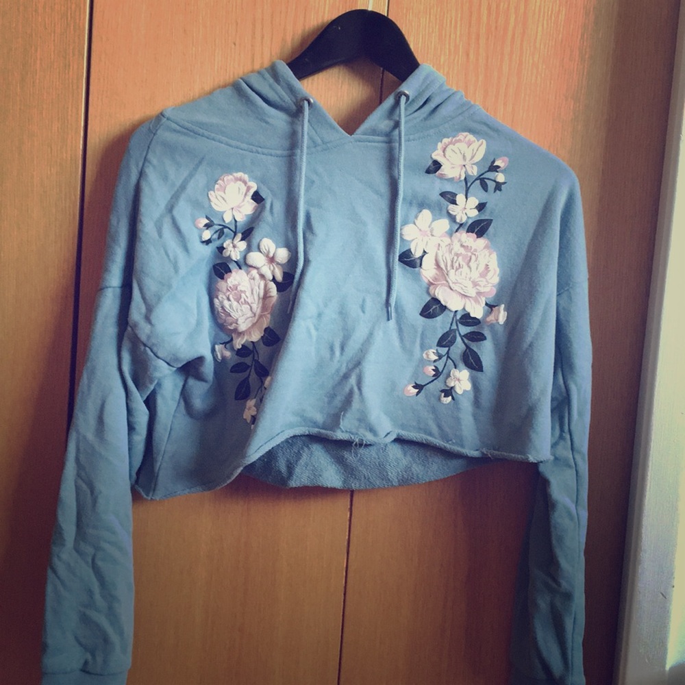 Turquoise Crop Top Flower Embroidered (NOT WORN)